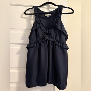Sandro Midnight Rich 100% Silk  Blue Sleeveless Blouse